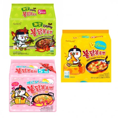 Mix 5 db-os Samyang carbo-sajtos-jjajang csípős és fűszeres instant tészta csomag