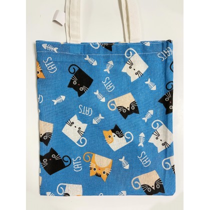 Cute Cat Pattern Canvas Bag (Blue)